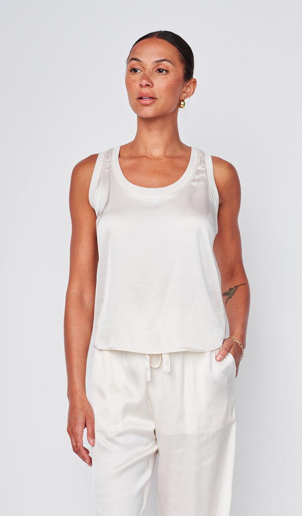 stateside Cosmo Satin Sleeveless Top in Cream