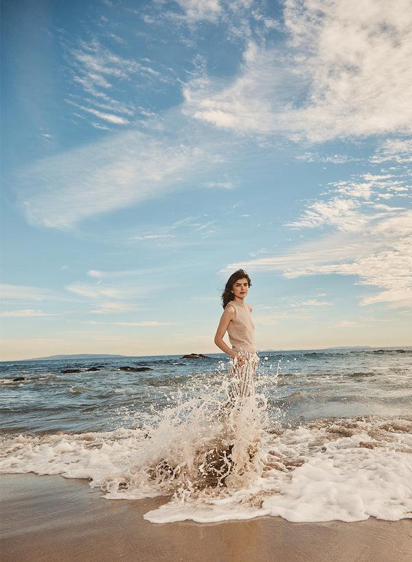 Stateside Cotton Linen Tank Sweater In Camel