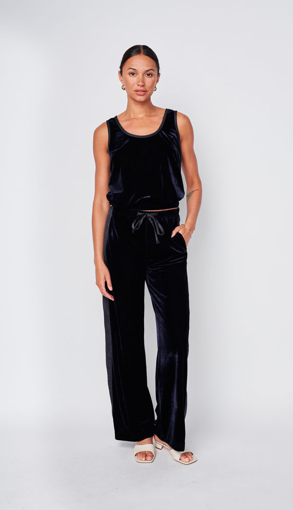 Stateside Crushed Velvet Tank In New Navy