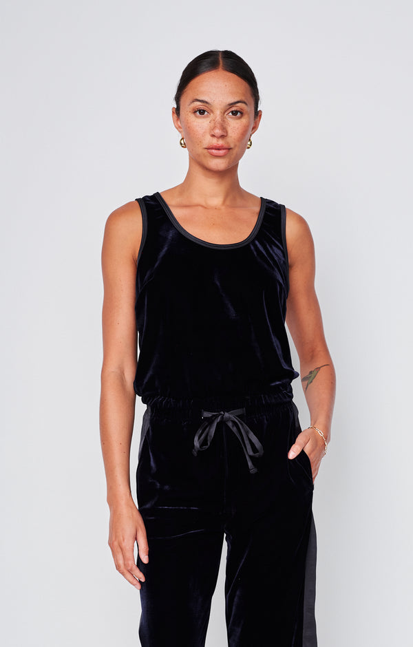 stateside Crushed Velvet Tank in New Navy