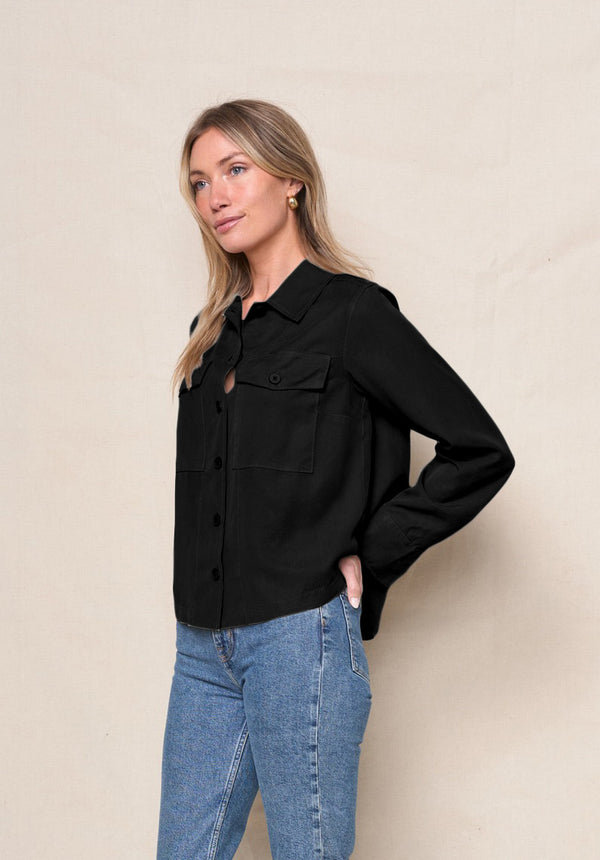 Stateside Drapey Twill Utility Shirt In Black