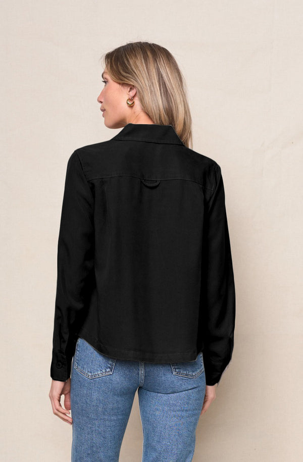 Stateside Drapey Twill Utility Shirt In Black
