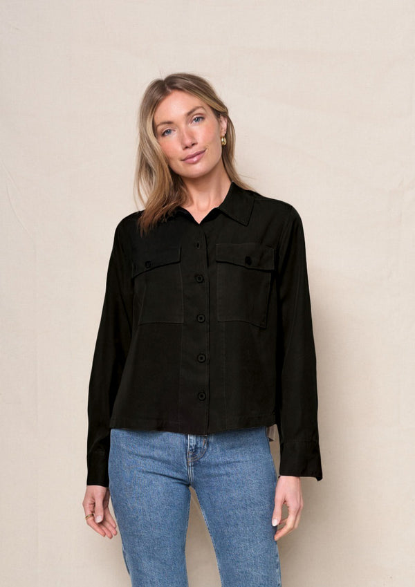 stateside Drapey Twill Utility Shirt in Black