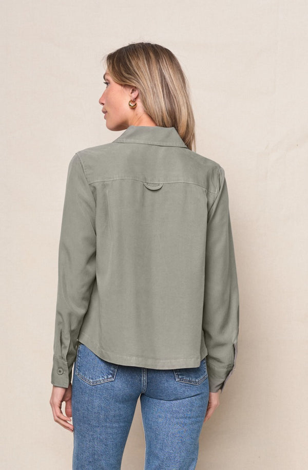 Stateside Drapey Twill Utility Shirt In Thyme