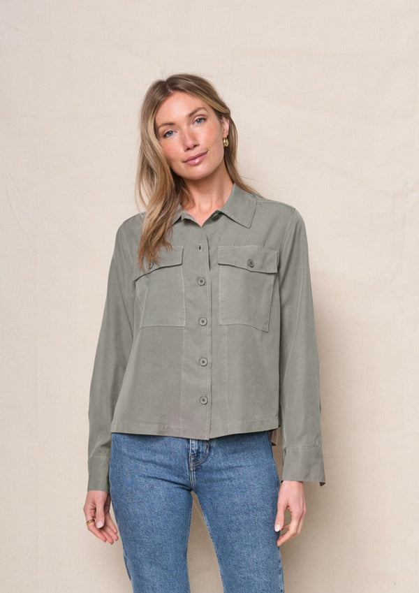 stateside Drapey Twill Utility Shirt in Thyme