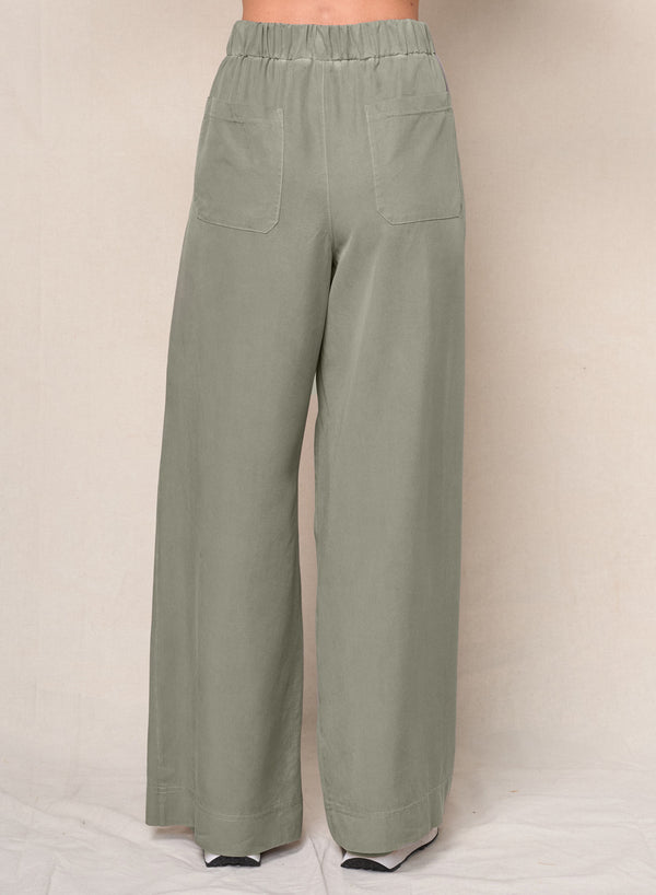 Stateside Drapey Twill Wide Leg Trouser In Thyme