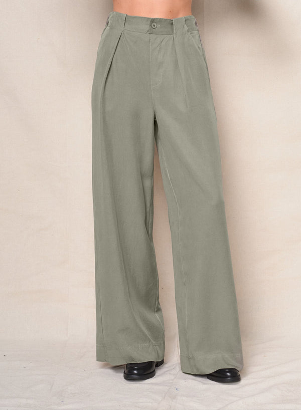 stateside Drapey Twill Wide Leg Trouser in Thyme