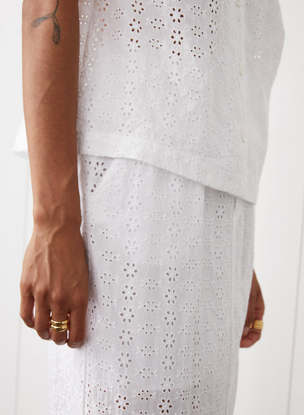 Stateside Eyelit Midi Skirt In White
