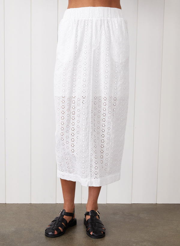 stateside Eyelit Midi Skirt in White