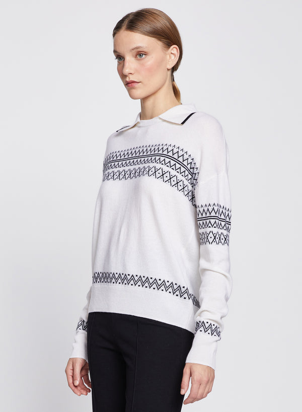 Stateside Faire Isle Collar Sweater In Cream