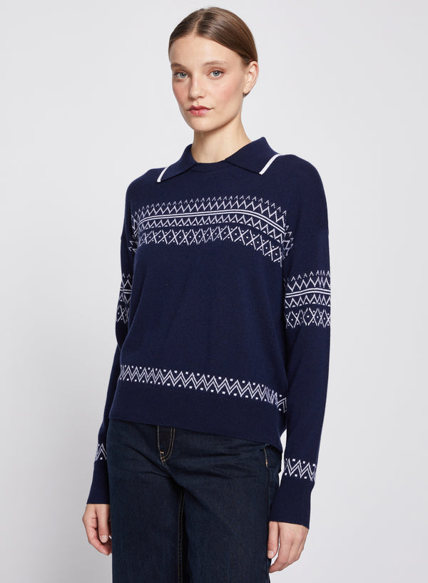 Stateside Faire Isle Collar Sweater In New Navy