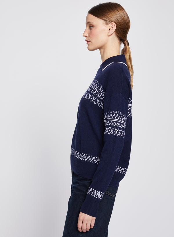 Stateside Faire Isle Collar Sweater In New Navy