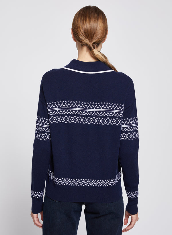 Stateside Faire Isle Collar Sweater In New Navy
