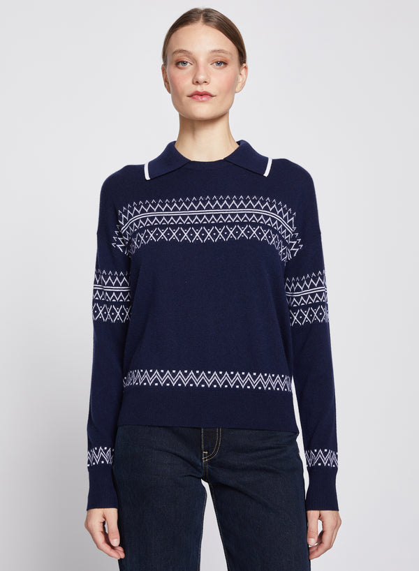 stateside Faire Isle Collar Sweater in New Navy