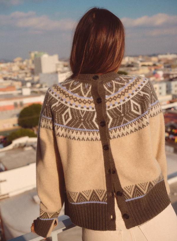 Stateside Fairisle Button Sweater In Thyme Multi