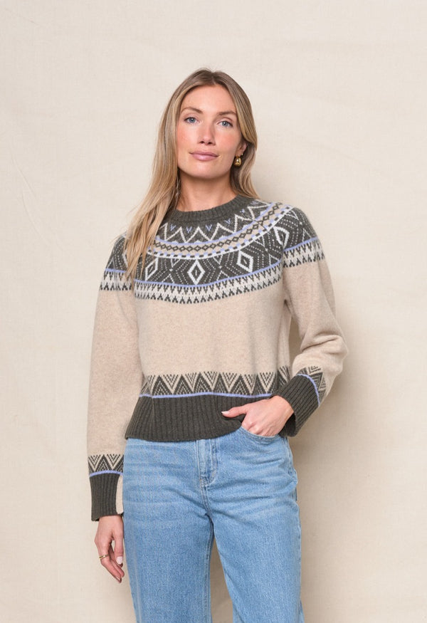 Stateside Fairisle Button Sweater In Thyme Multi