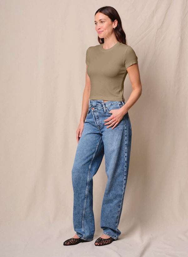 Stateside Fine 2X1 Rib Baby Tee In Bay Leaf