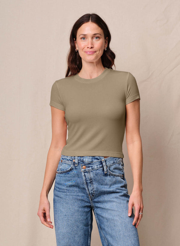stateside Fine 2X1 Rib Baby Tee in Bay Leaf