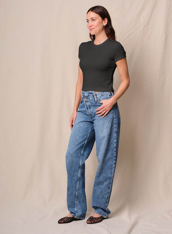 Stateside Fine 2X1 Rib Baby Tee In Black