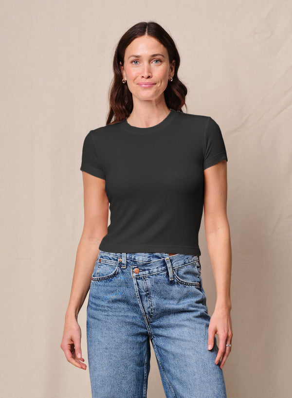 stateside Fine 2X1 Rib Baby Tee in Black