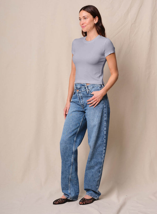 Stateside Fine 2X1 Rib Baby Tee In Heather Grey