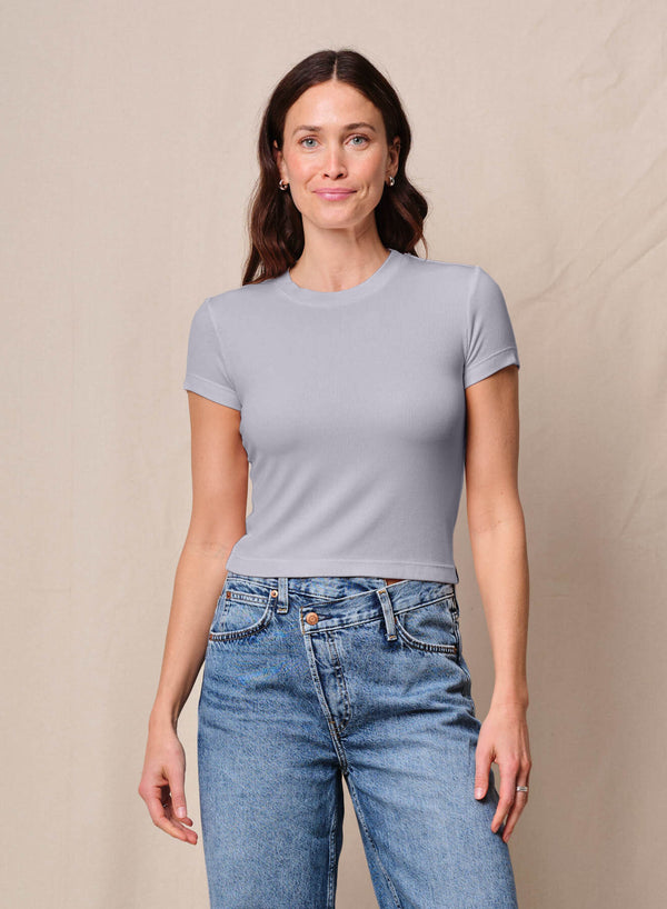 stateside Fine 2X1 Rib Baby Tee in Heather Grey