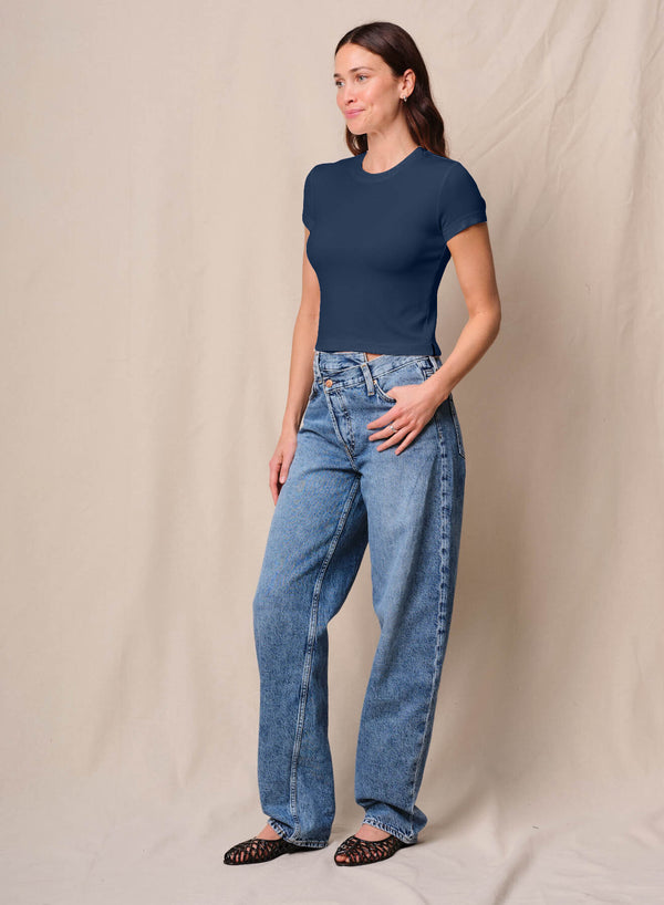 Stateside Fine 2X1 Rib Baby Tee In New Navy