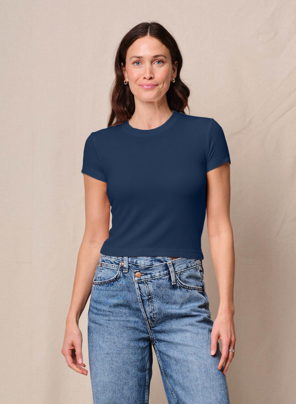 stateside Fine 2X1 Rib Baby Tee in New Navy
