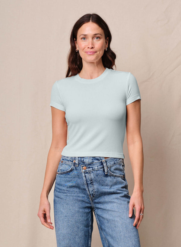 stateside Fine 2X1 Rib Baby Tee in Sea Glass