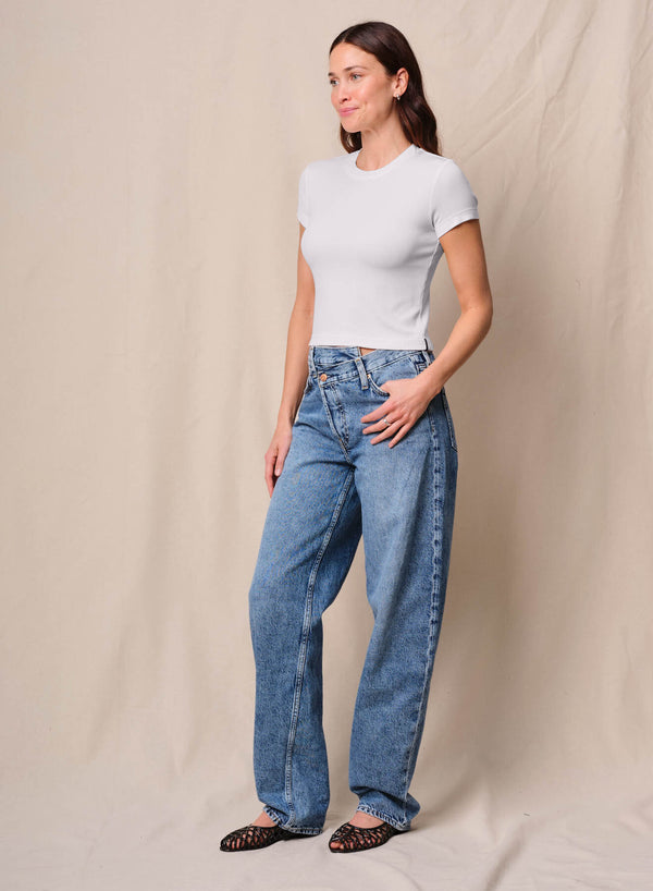 Stateside Fine 2X1 Rib Baby Tee In White