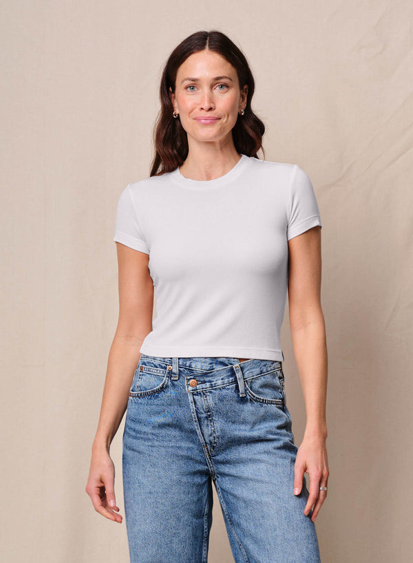 stateside Fine 2X1 Rib Baby Tee in White