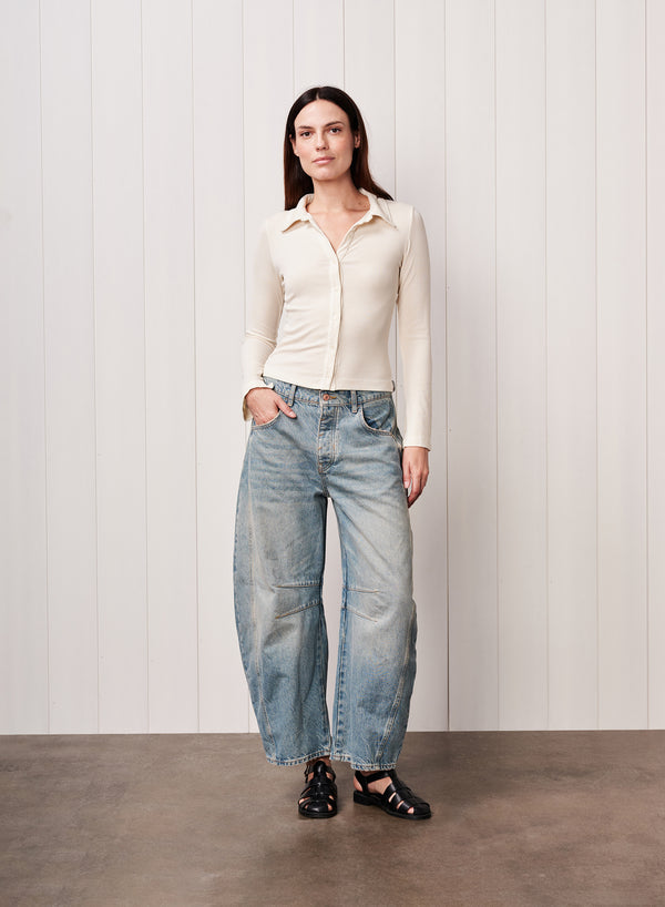 Stateside Fine 2X1 Rib Buttoned Shirt In Cream