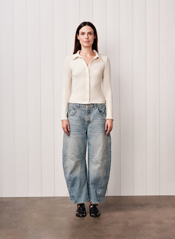 Stateside Fine 2X1 Rib Buttoned Shirt In Cream