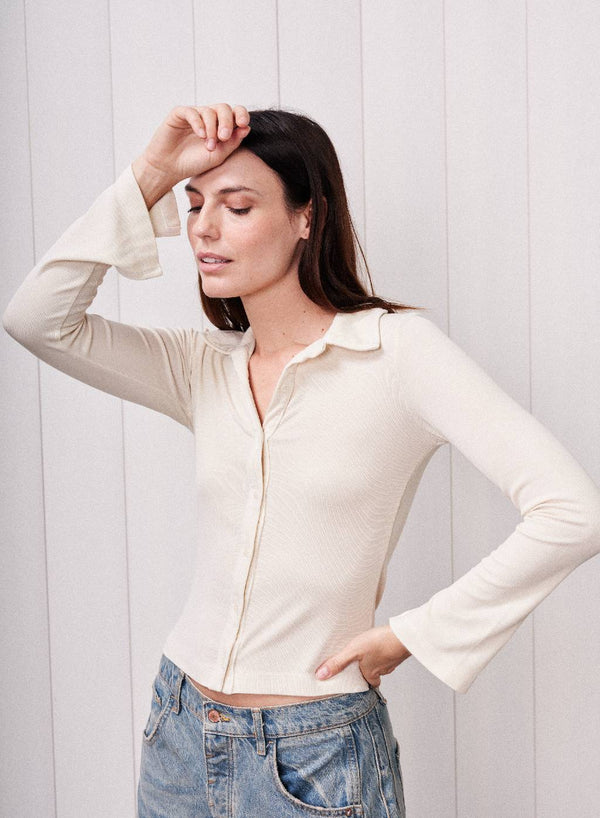 stateside Fine 2X1 Rib Buttoned Shirt in Cream