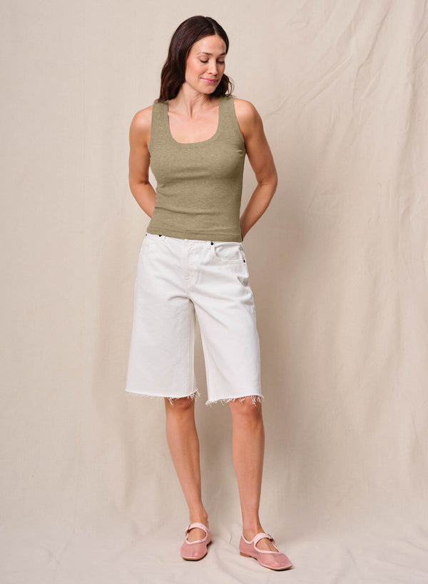 Stateside Fine 2X1 Rib Scoop Tank In Bay Leaf