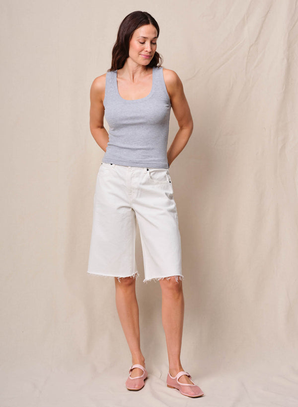 Stateside Fine 2X1 Rib Scoop Tank In Heather Grey