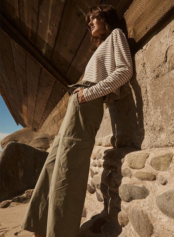 stateside Fine Poplin Foldover Cargo Pant in Fern