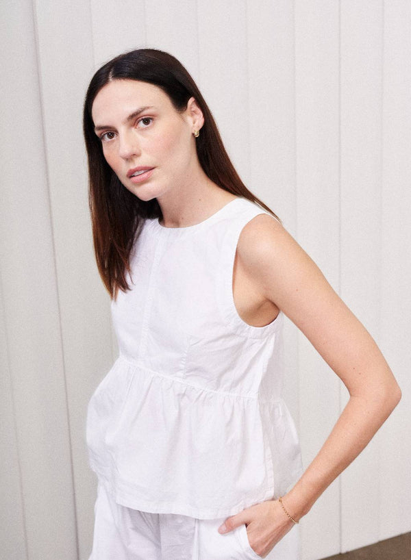 stateside Fine Poplin Peplum in White