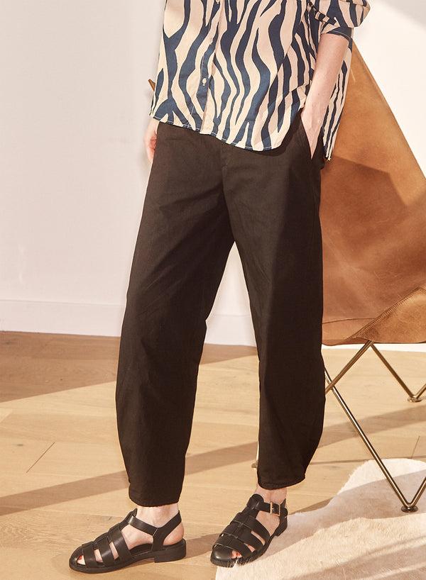 Stateside Fine Poplin Pleated Hem Trouser In Black