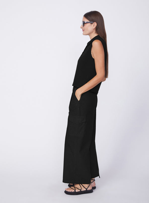 Stateside Fine Poplin Wide Leg Cargo Pant In Black