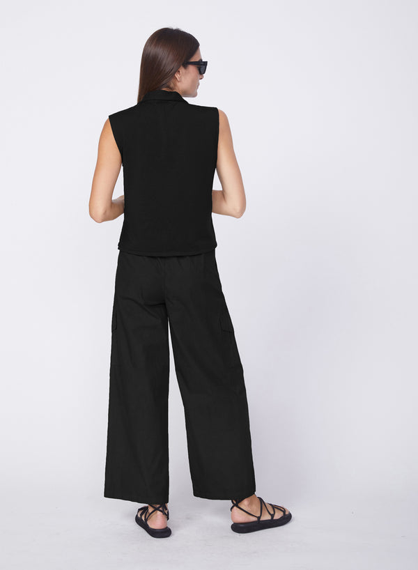 Stateside Fine Poplin Wide Leg Cargo Pant In Black