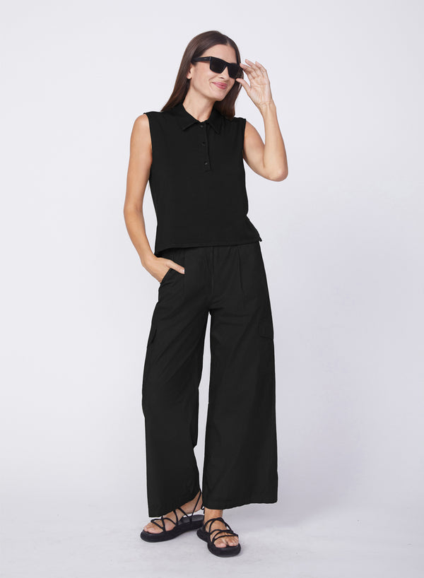 stateside Fine Poplin Wide Leg Cargo Pant in Black