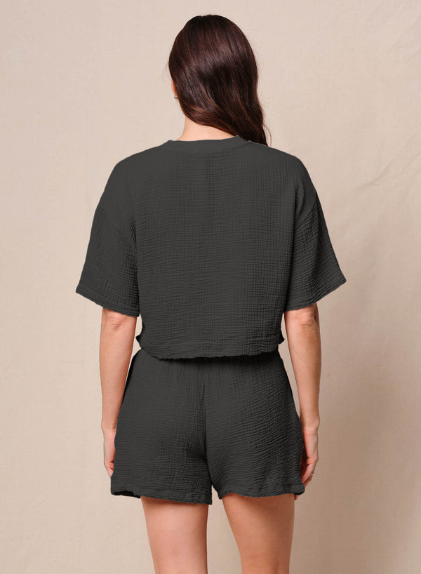 Stateside Gauze Boxy Top In Black