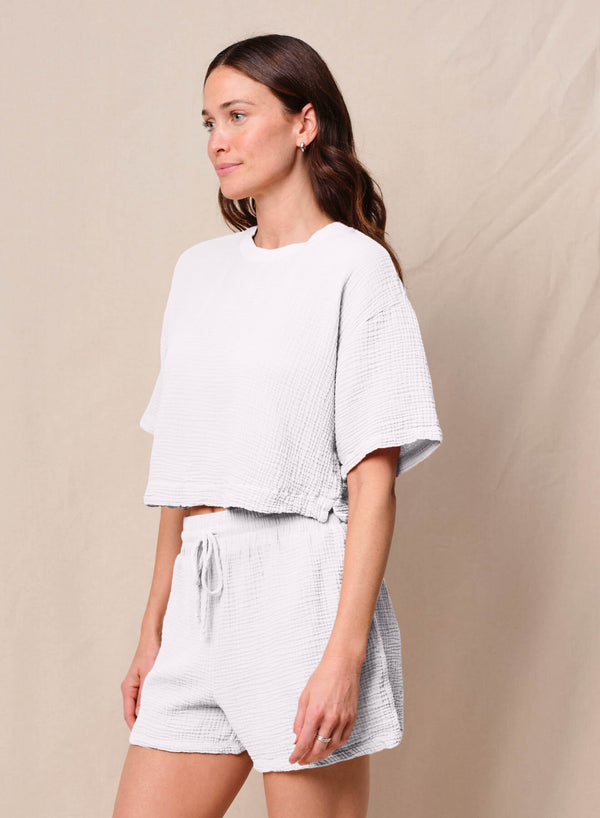 Stateside Gauze Boxy Top In White