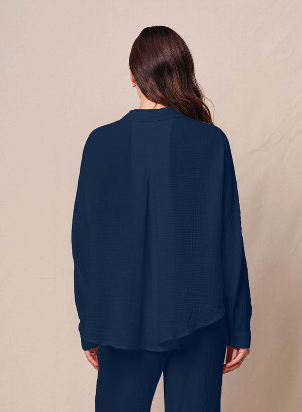 Stateside Gauze Dolman Shirt In New Navy