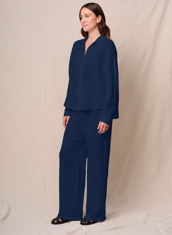 Stateside Gauze Dolman Shirt In New Navy