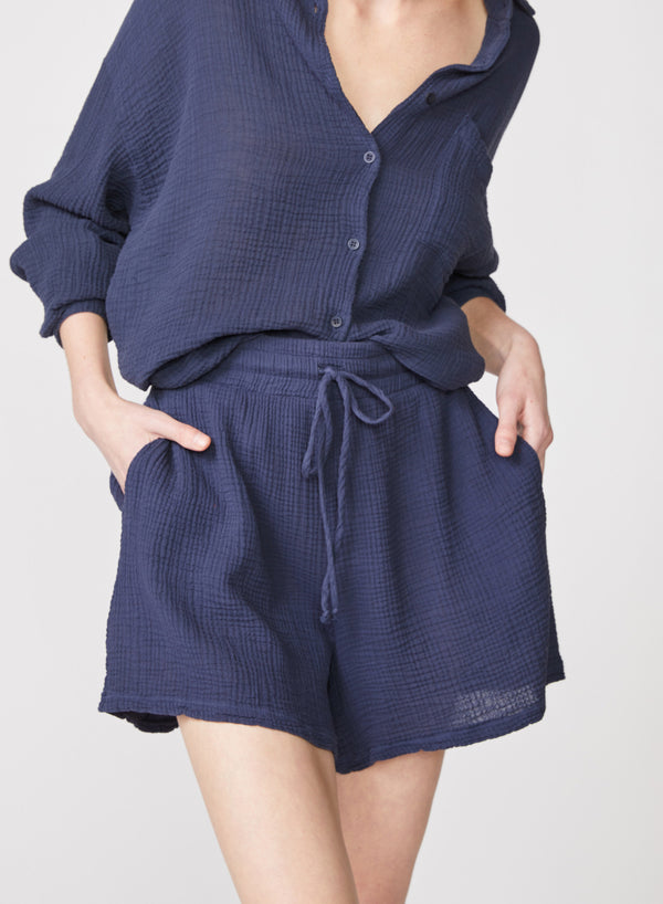 Stateside Gauze Drawstring Short In New Navy
