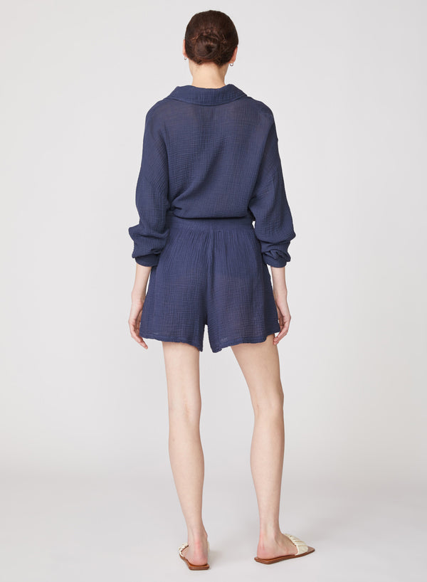 Stateside Gauze Drawstring Short In New Navy