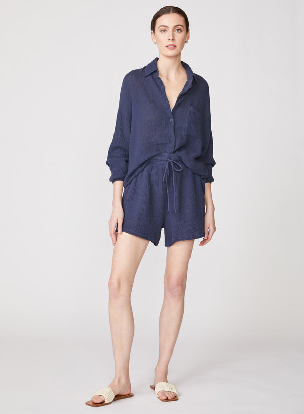 stateside Gauze Drawstring Short in New Navy