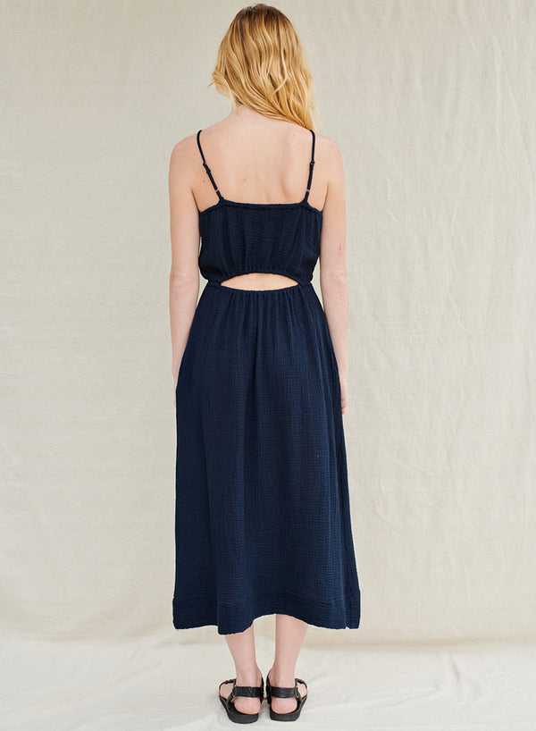 Stateside Gauze Open Back Midi Dress In New Navy
